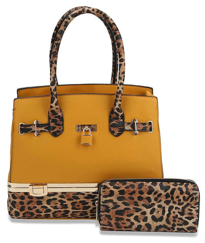 Metal Frame Tote Handbag Set: LH049-1W-1-BR