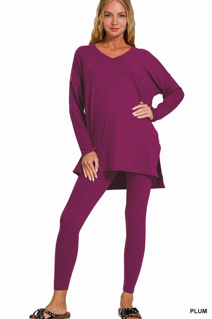 1223 Brushed Dty Microfiber Loungewear Set SI-23693 Zenana: DKGREEN-155553 / M