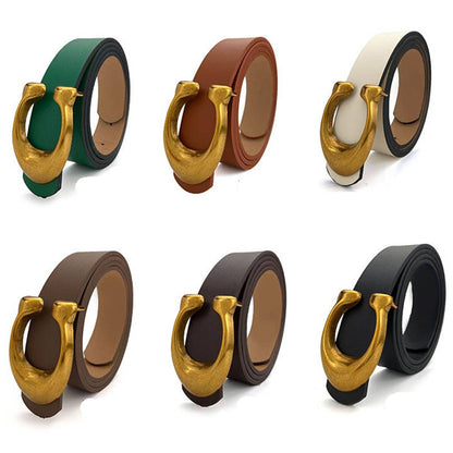 WOMEN FASHION RETRO U-BUCKLE BELT_CWABE0136: Black / (OS) 1