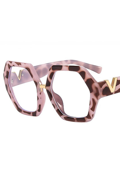 WOMEN GEOMETRIC FRAME EYEGLASSES_CWASG0135: LEOPARDWHITE / (OS) 1