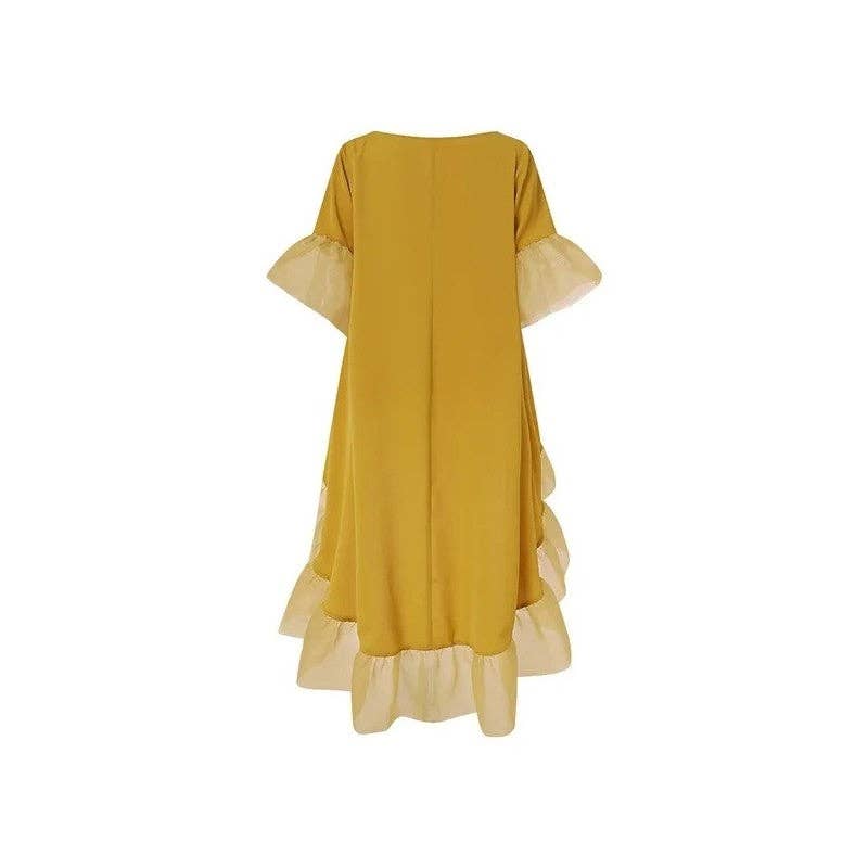 Irregular Hem Solid Color Patchwork Dress: BLUE / XL