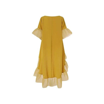 Irregular Hem Solid Color Patchwork Dress: LIME / 2XL