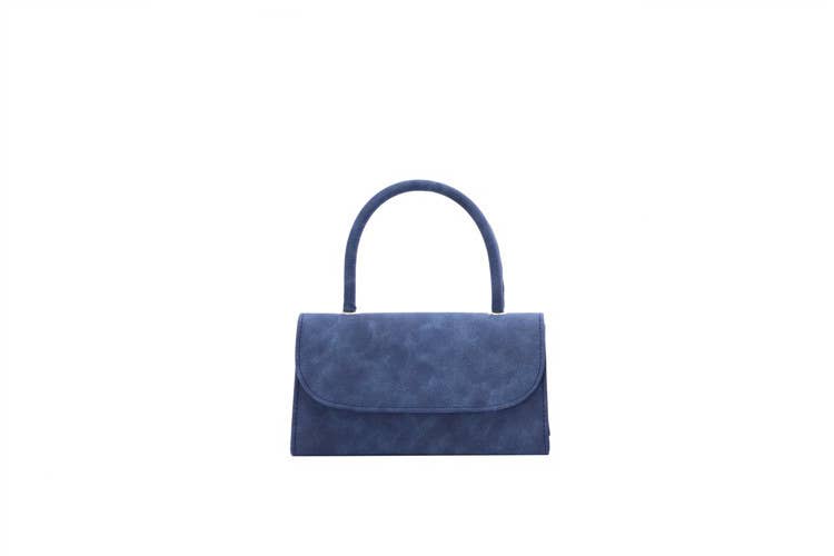 Ladies Faux Leather Top Handle Fashion Clutch Bag: Blue