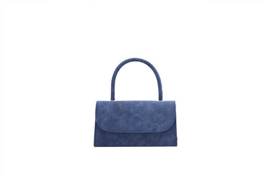 Ladies Faux Leather Top Handle Fashion Clutch Bag: Blue