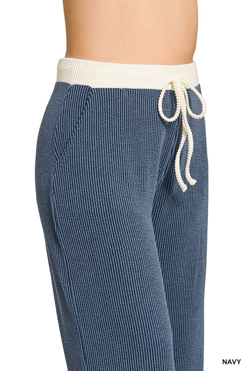 Plus Raised Rib Round Neck Pullover & Pants 2PC Set: +GREY-205252 / 3X
