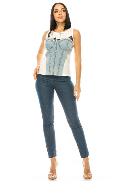 (ST2870) Corset Sleeveless Top (2 colors): Pink / S