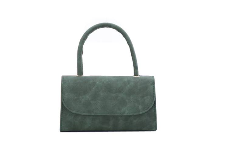 Ladies Faux Leather Top Handle Fashion Clutch Bag: Green