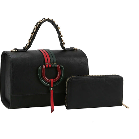 Top Handle handBag 2pcs set wallet: BLACK
