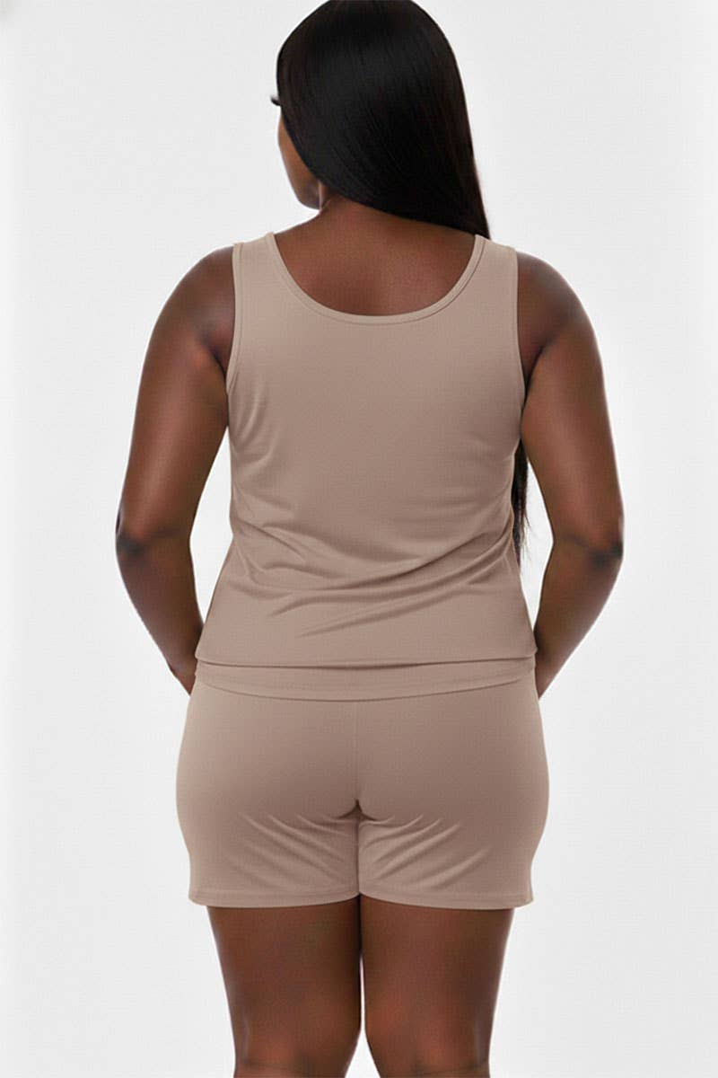 Plus Comfy Tank Top & Shorts Set: Tomato Cream / 3X