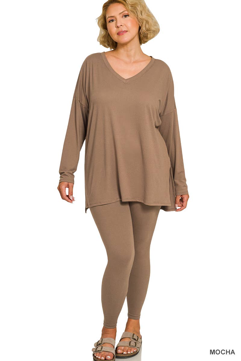 Plus Microfiber Loungewear Set - Zenana: +BROWN-170584 / 2X