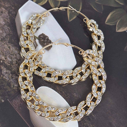 70mm Stoned Chain Hoop Earring: Silver