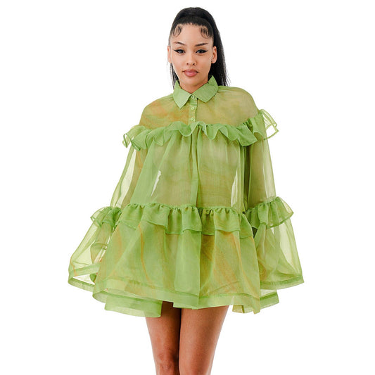 PLUS RUFFLE VEIL MINI DRESS: H076 / 1X-2X-3X(1-1-1)