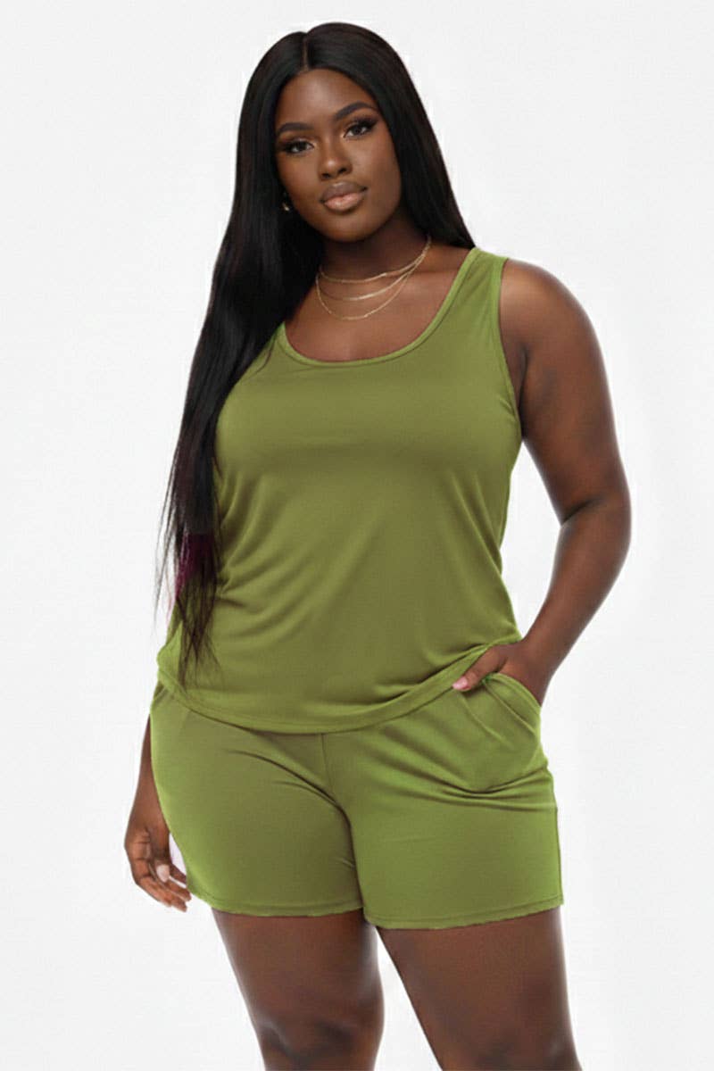 Plus Comfy Tank Top & Shorts Set: Tomato Cream / 3X