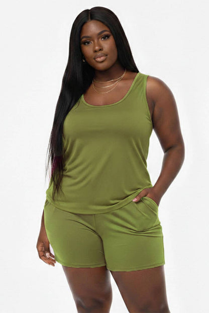 Plus Comfy Tank Top & Shorts Set: Tomato Cream / 3X