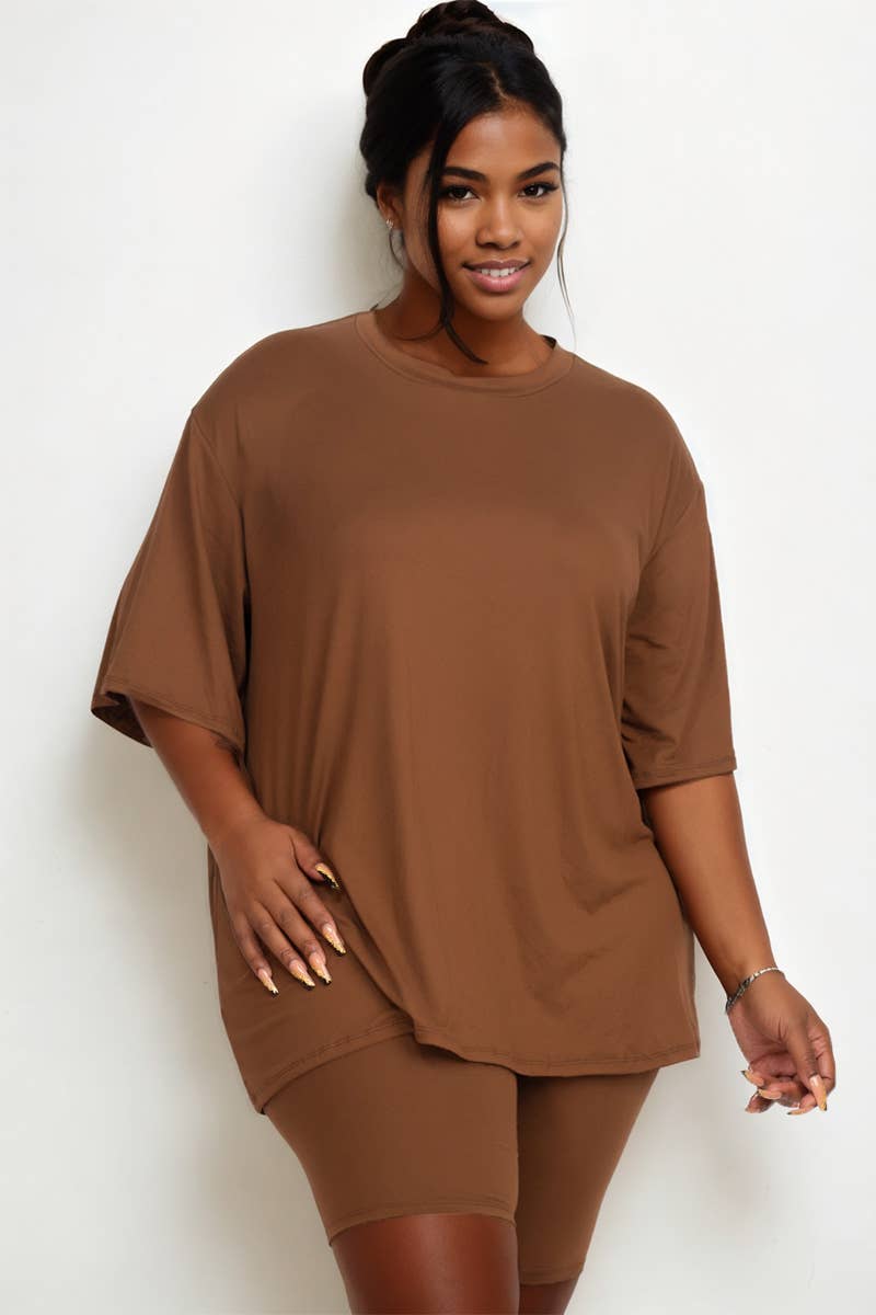 Plus Size Loose Fit Top & Bike Shorts Set: Red Alert / 2X