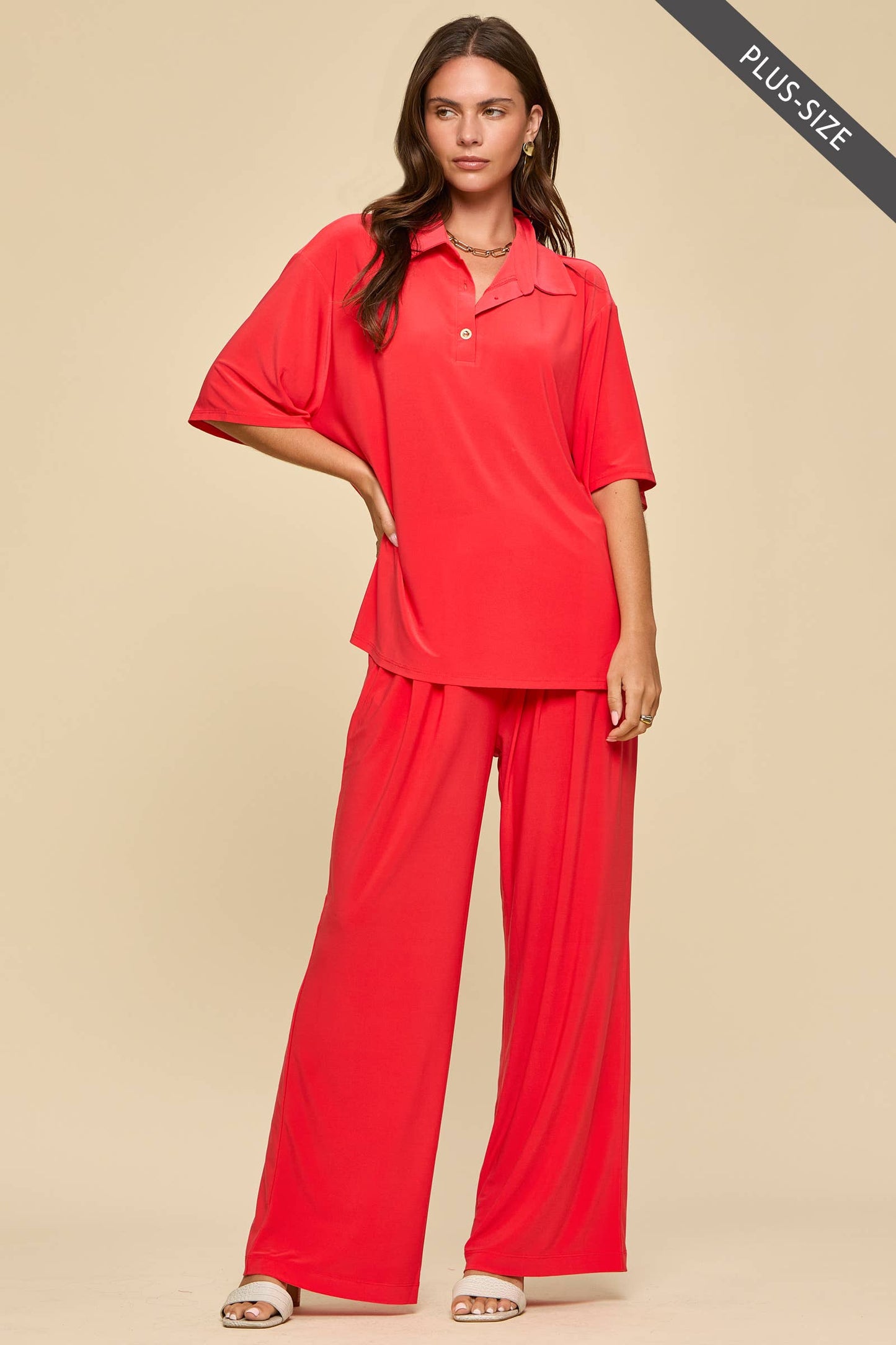 PLUS SIZE 2-Piece Blouse + Relaxed Pants Resort Wear Set: AQUA MINT / XL
