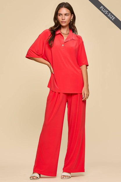 PLUS SIZE 2-Piece Blouse + Relaxed Pants Resort Wear Set: AQUA MINT / XL