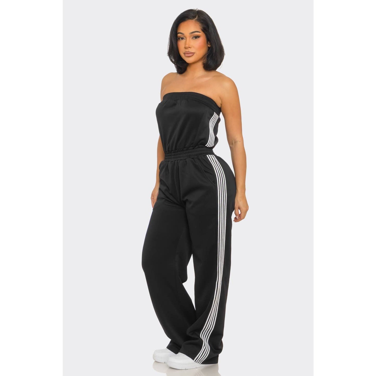Side Stripe Jumpsuit: GREEN / S-M-L(2-2-2)