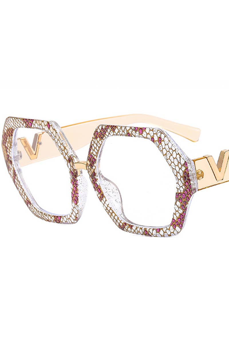 WOMEN GEOMETRIC FRAME EYEGLASSES_CWASG0135: LEOPARDWHITE / (OS) 1