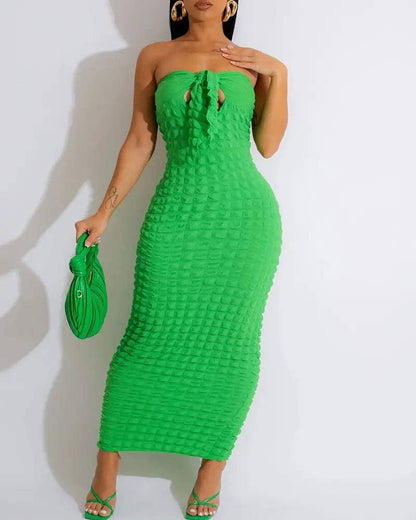 Bandeau tied detail bubble textured maxi dress: HOT PINK / 1-1-1-1 / S-M-L-XL