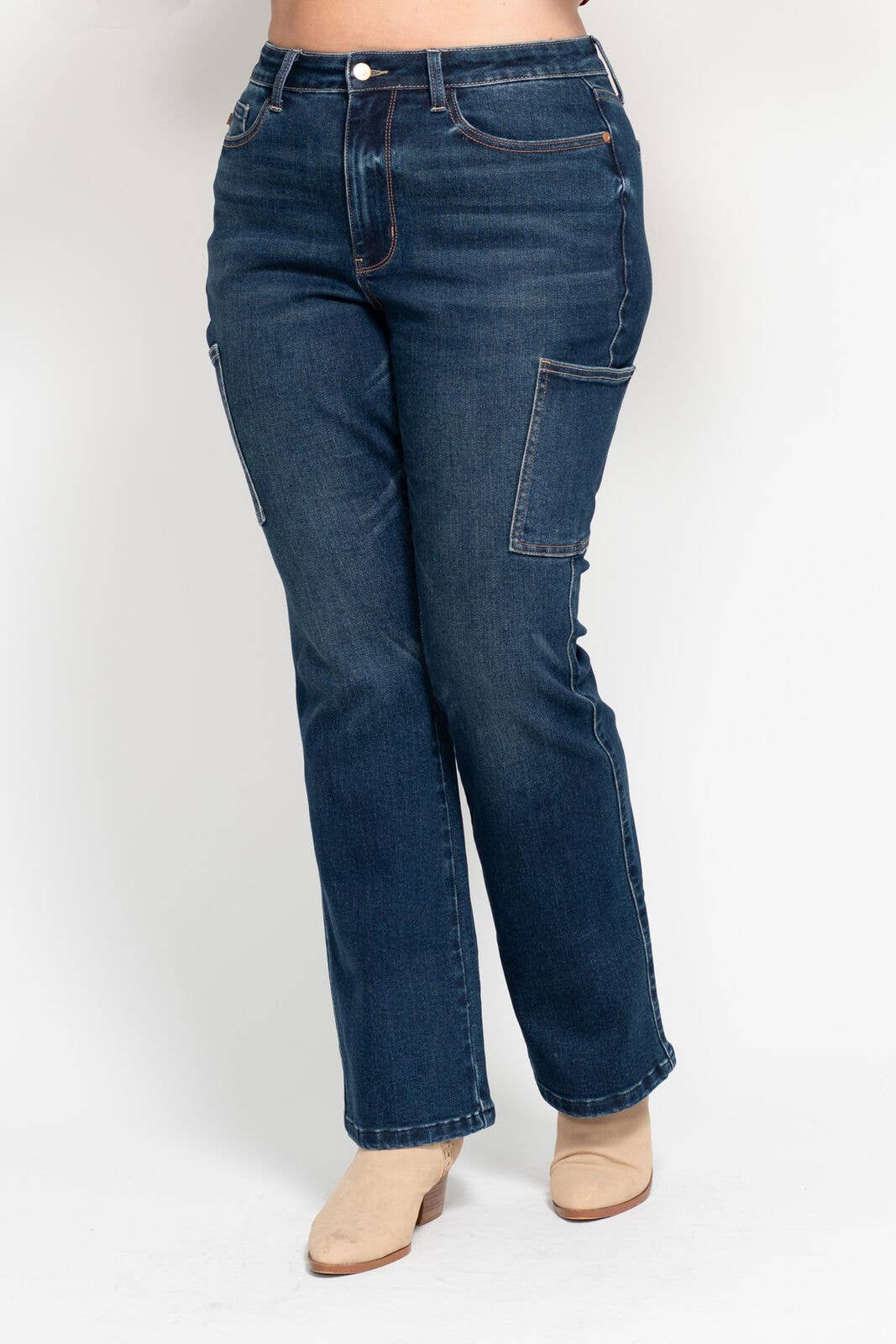 High Waisted Cargo Bootcut- PLUS: DK / 14W