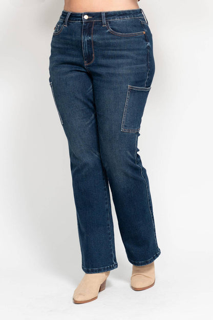 High Waisted Cargo Bootcut- PLUS: DK / 14W