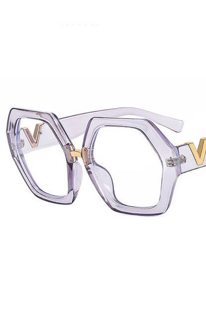 WOMEN GEOMETRIC FRAME EYEGLASSES_CWASG0135: RED / (OS) 1