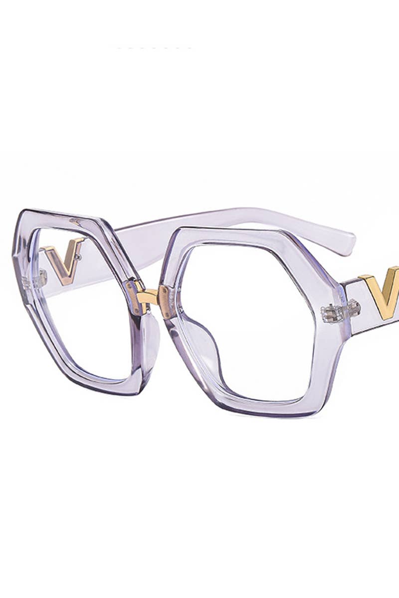 WOMEN GEOMETRIC FRAME EYEGLASSES_CWASG0135: YELLOWWHITE / (OS) 1