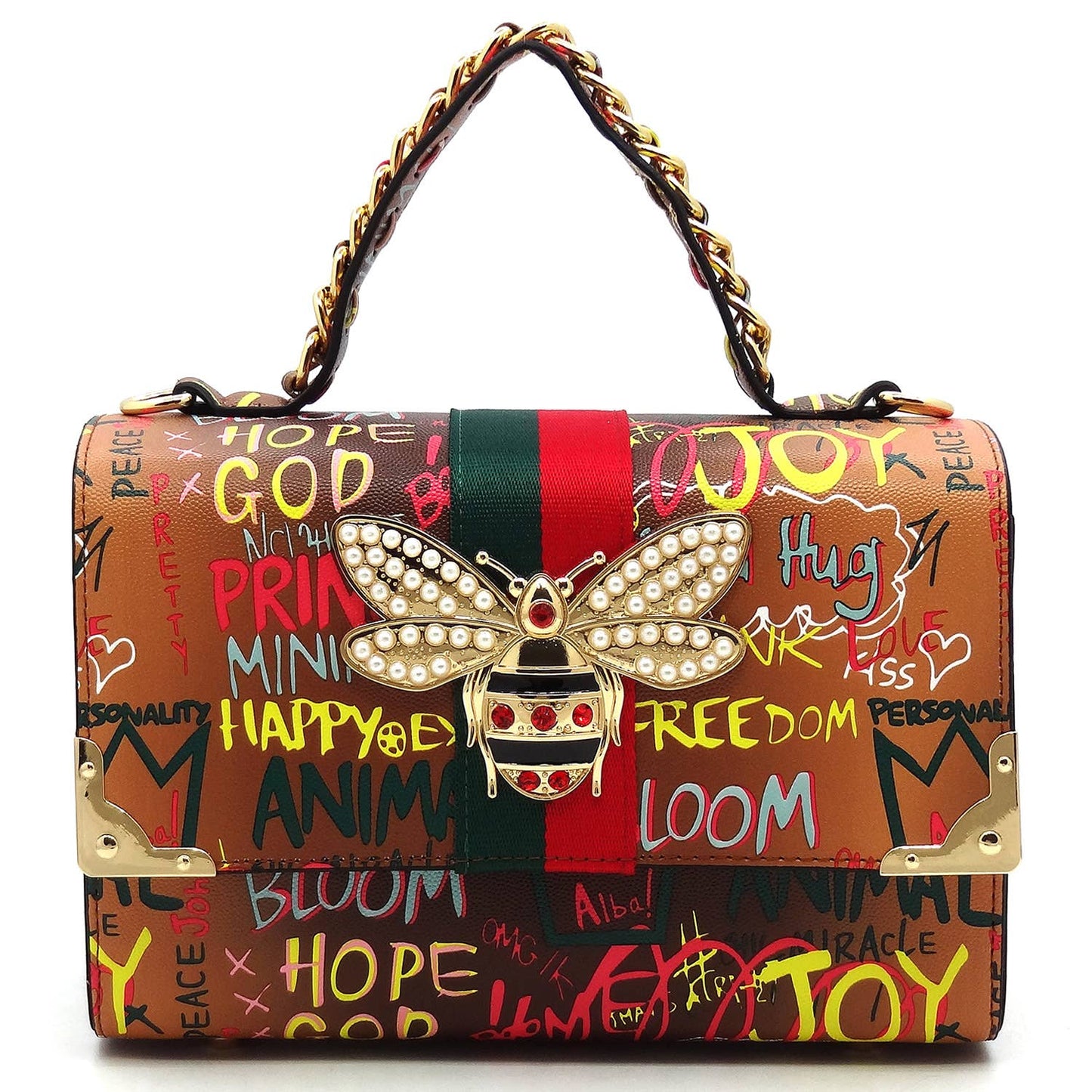 GP2728W Multi Graffiti Queen Bee Stripe 2-in-1 Boxy Satche: Green