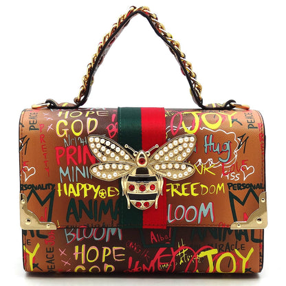 GP2728W Multi Graffiti Queen Bee Stripe 2-in-1 Boxy Satche: Green