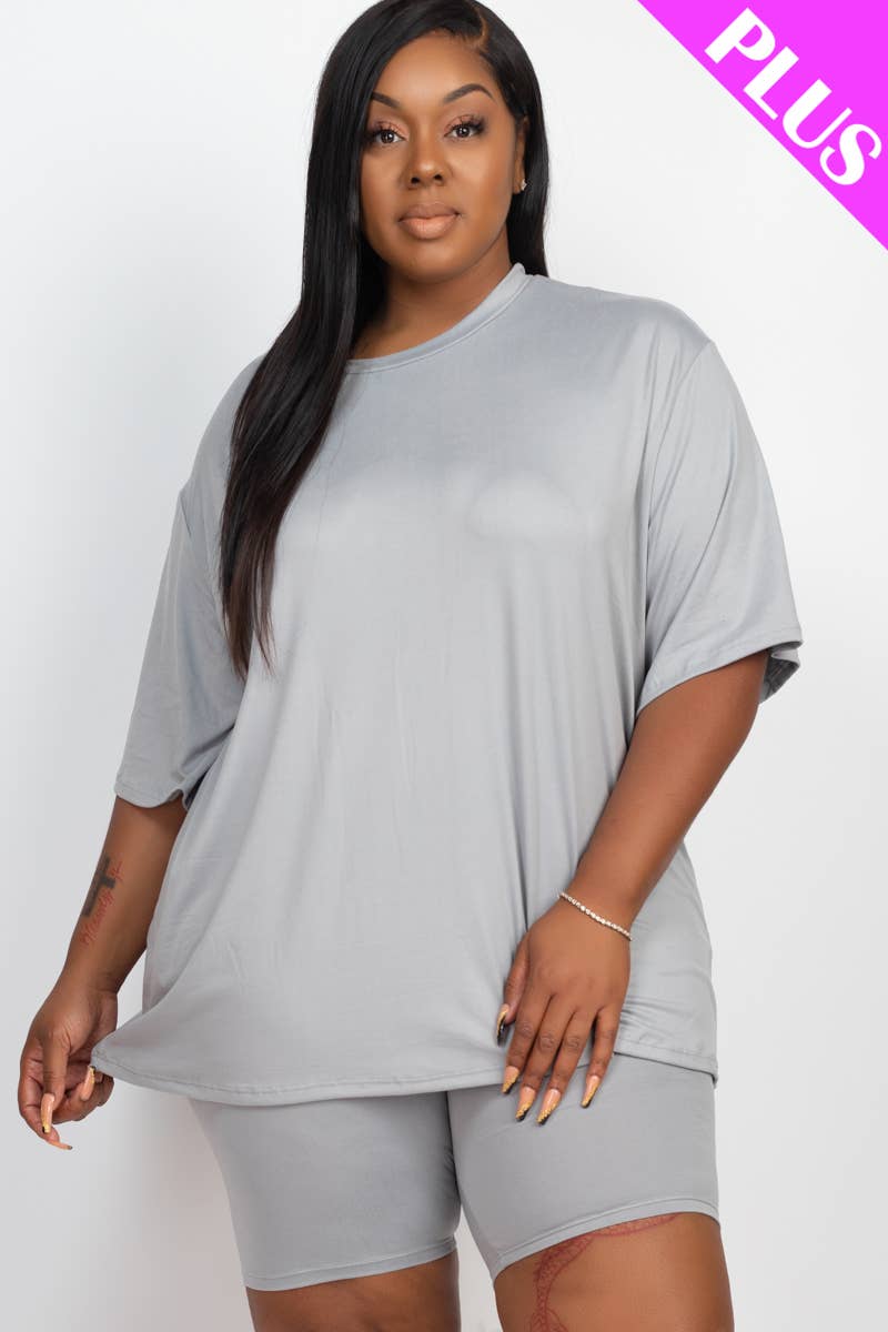 Plus Size Loose Fit Top & Bike Shorts Set: Red Alert / 2X
