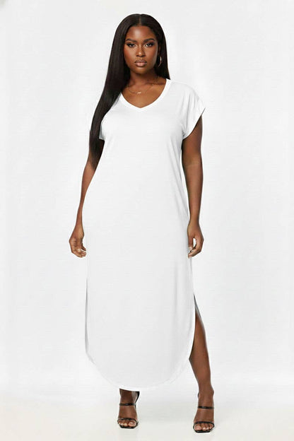 Plus Size Hidden Pocket Batwing Sleeve V Neck Long Dress: FUCHSIA / 1X