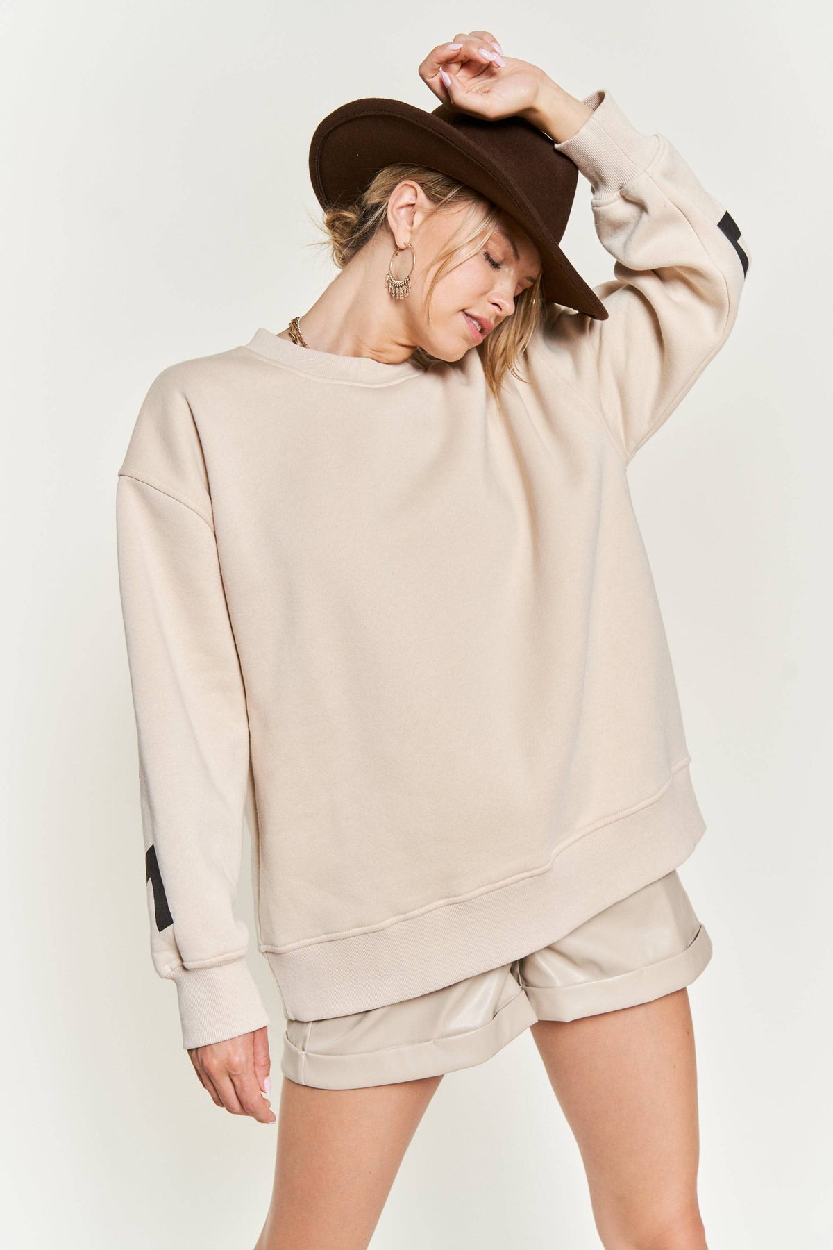 Be Yourself Love Yourself Printed Oversized Sweatshirt: OLIVE / S