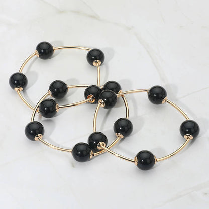 3PCS - Round Ball Wire Beaded Stretch Multi Layered Bracelets: Gold,Turquoise