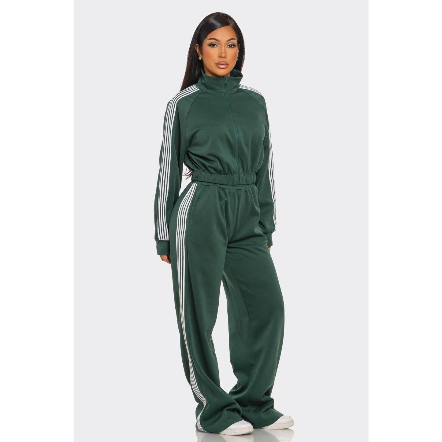 Side Striped Jacket and Track Pants Set: BLACK / S-M-L(2-2-2)