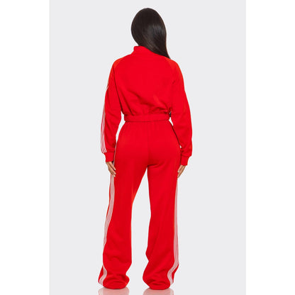 Side Striped Jacket and Track Pants Set: MOCHA / S-M-L(2-2-2)