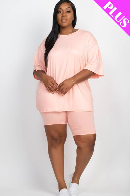 Plus Size Loose Fit Top & Bike Shorts Set: Red Alert / 2X
