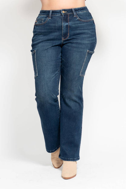 High Waisted Cargo Bootcut- PLUS: DK / 24W