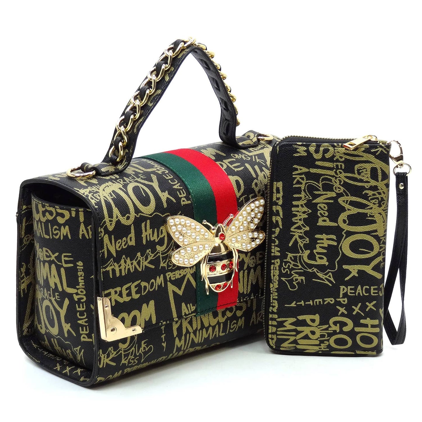 GP2728W Multi Graffiti Queen Bee Stripe 2-in-1 Boxy Satche: Green