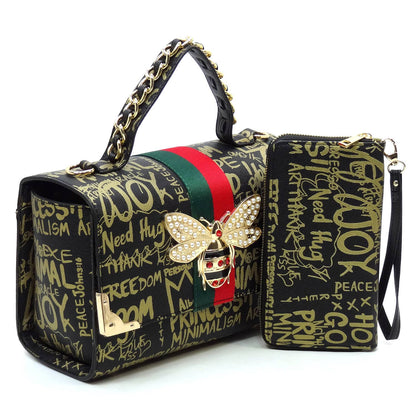 GP2728W Multi Graffiti Queen Bee Stripe 2-in-1 Boxy Satche: Green