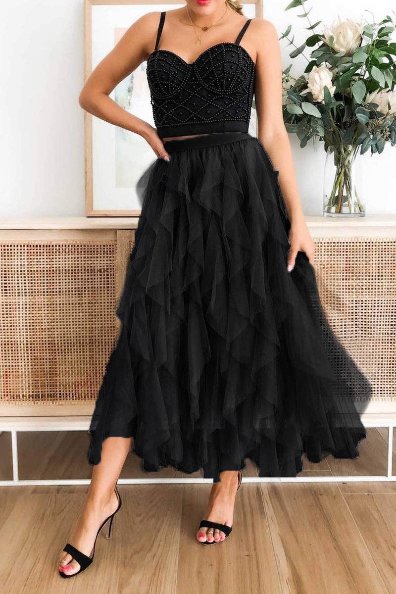 A-Line Long Tulle Skirts: BLACK / XL
